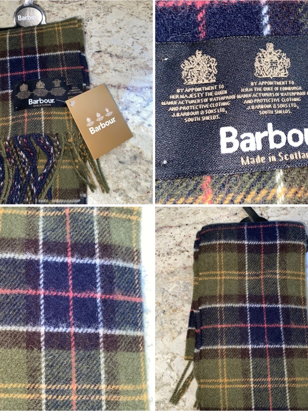 NEW $65 Barbour Tartan Lambswool Scarf Blue/Green Scotland Scarves NWT